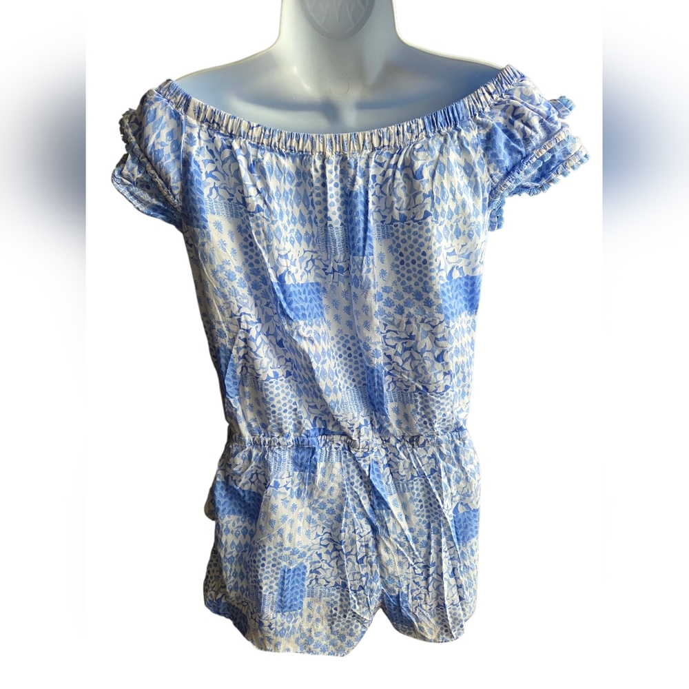 Vineyard Vines Blue White Painted Patchwork Ruffl… - image 2